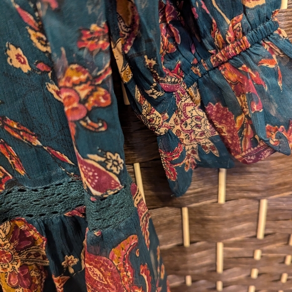 NWT Teal and Burgundy  Band Of The Free Maxi Sundress with Long Sleeves - Picture 6 of 9